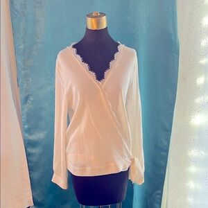 Sexanne Elegant White Lace Trim Blouse